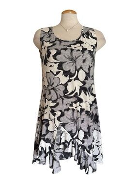 Sleeveless Black Gray & White Floral Ruffle Mini Dress